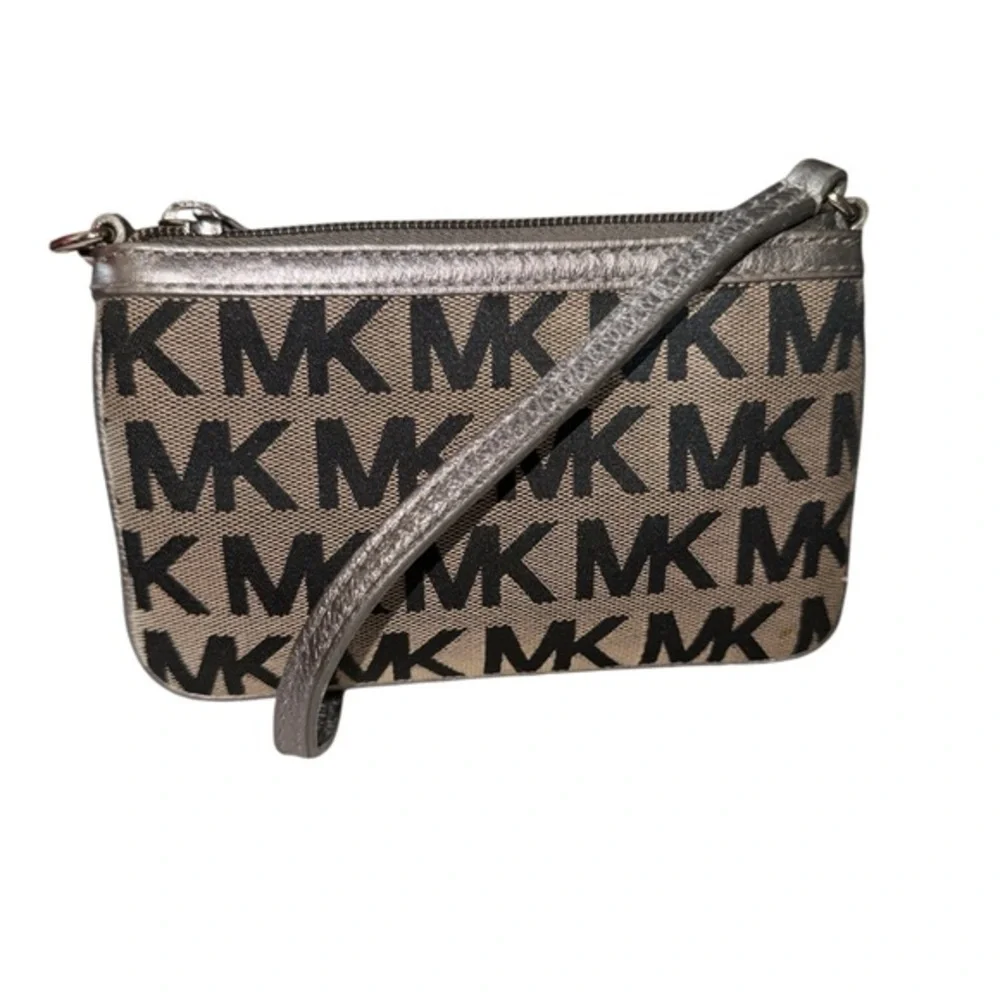 Michael Kors Monogram Wristlet in Black and Silver